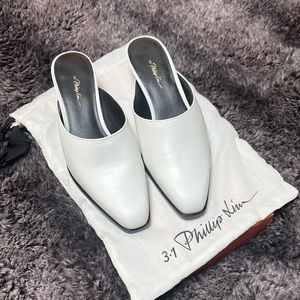 3.1 PHILLIP LIM  AGATHA LEATHER MULES in white 38